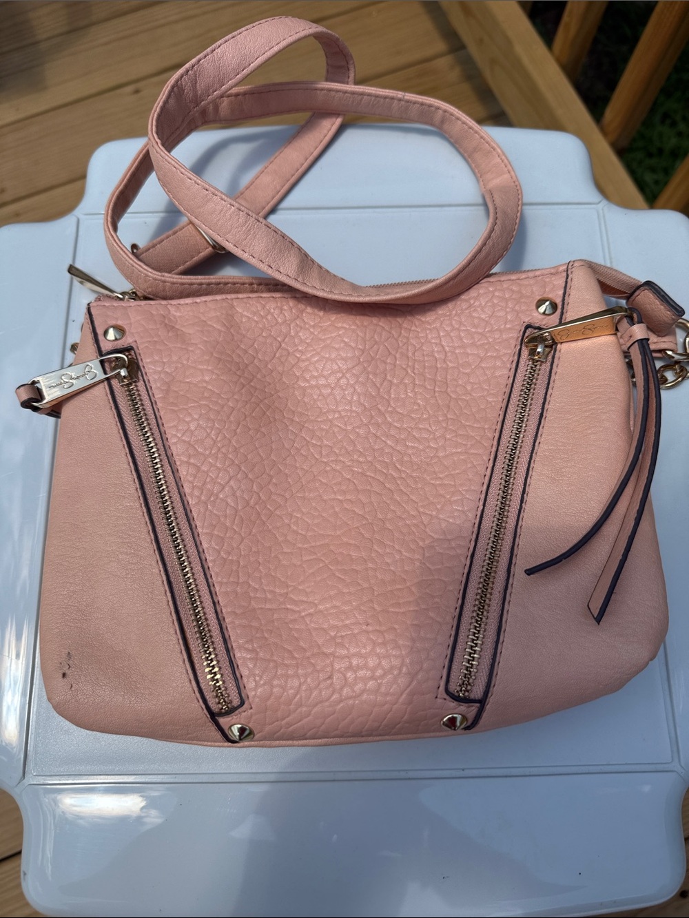 Jessica Simpson Blush Pink Crossbody Bag with Gold Hardware